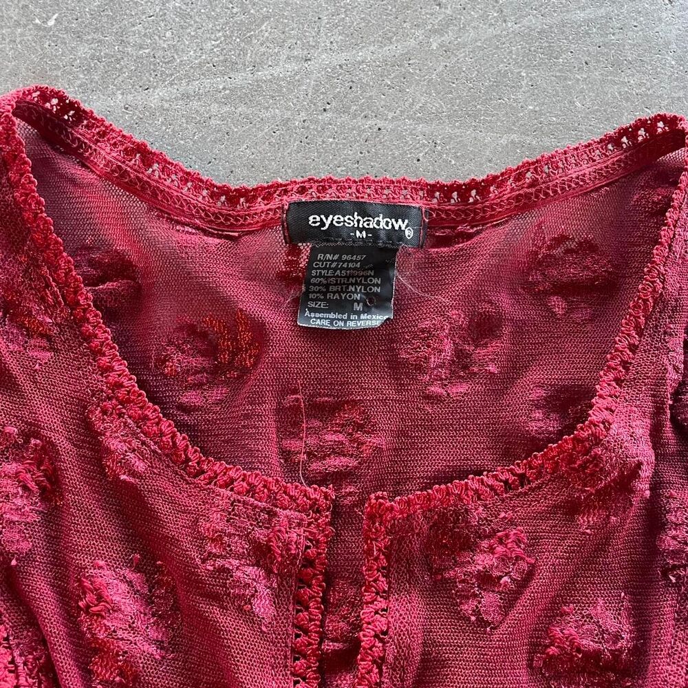 Vintage Romantic Preppy Y2K Sheer Red Top by Eyeshadow - Picture 2 of 3